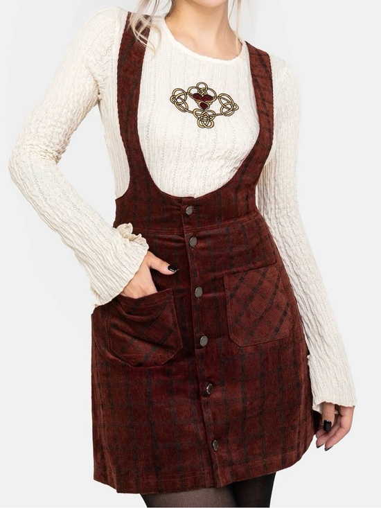 Disturbia Dresses & Skirts - Disturbia Terracotta Check Cord Mini Pinafore Skirt